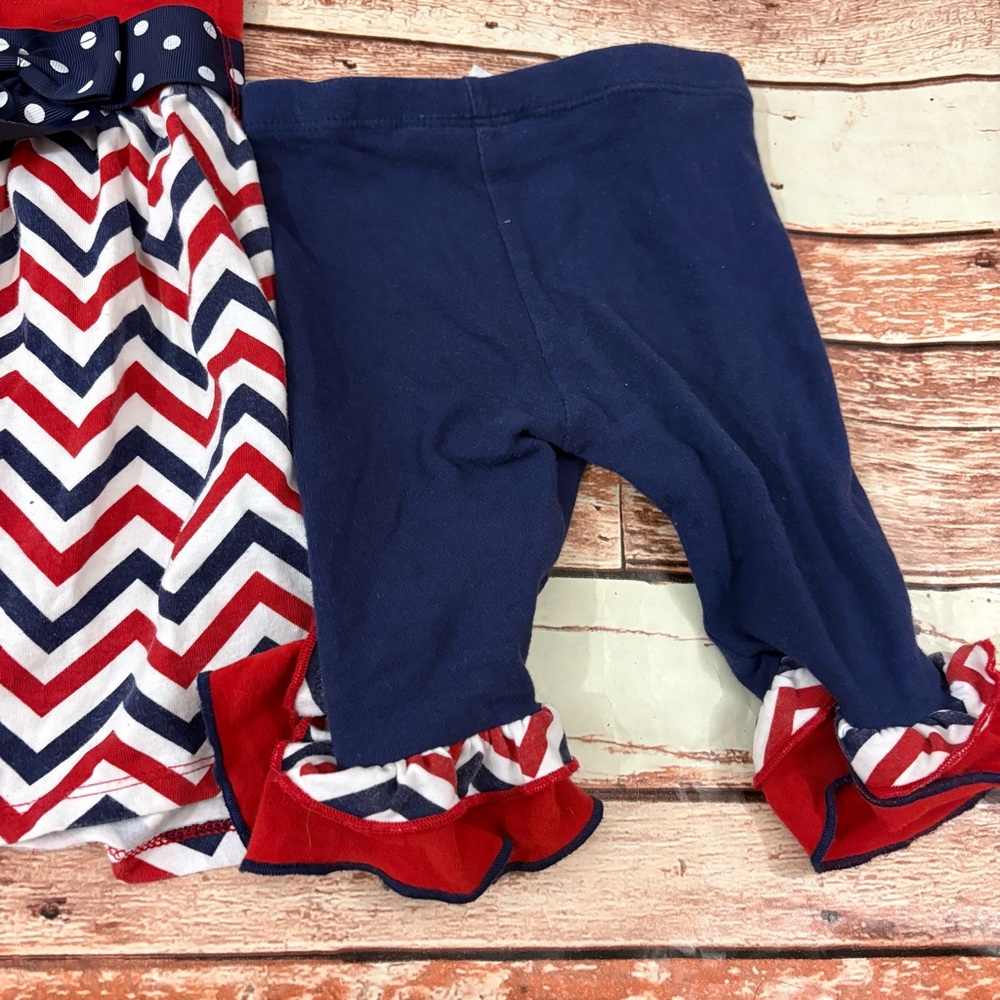 Red, White & Navy Chevron Baby Dress with Navy Leggings patriotic - Picture 4 of 7